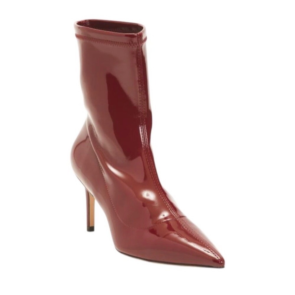 NIB Stuart Weitzman Stuart Stretch Bootie Cabernet Patent Sock Bootie Sz 7 $595